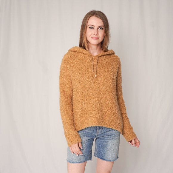 Sandro Sweaters - SANDRO Paris Mohair-Blend Tan Knit Hooded Sweater